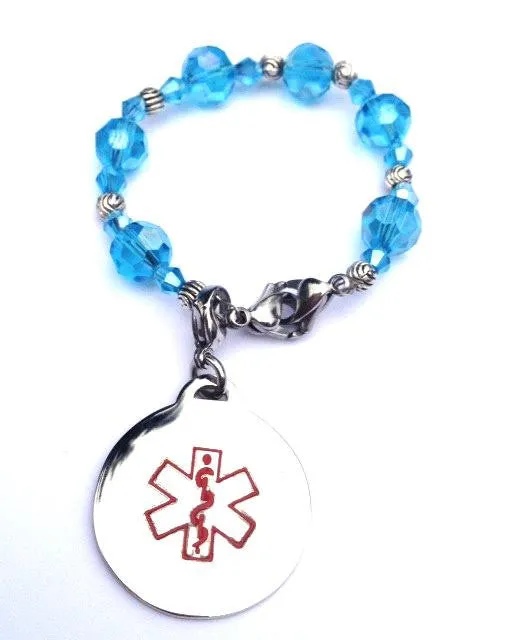 Medical Alert ID - Blue Crystal Bracelet