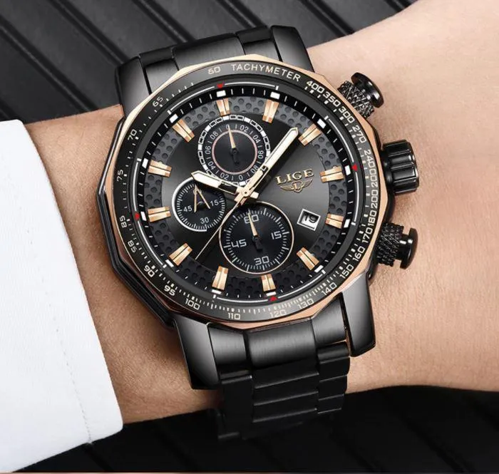 Men Stainless Steel Quartz Sports Chronograph Water Resistant Watches