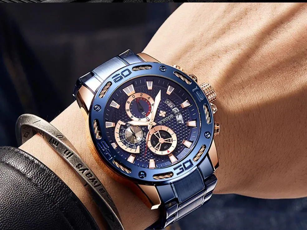 Men Stainless Steel Quartz Sports Chronograph Water Resistant Watches