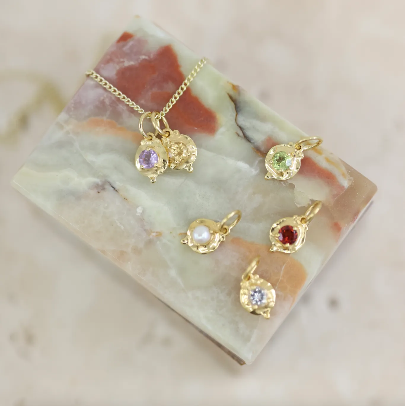 October Opal Gold Birthstone Necklace Charm