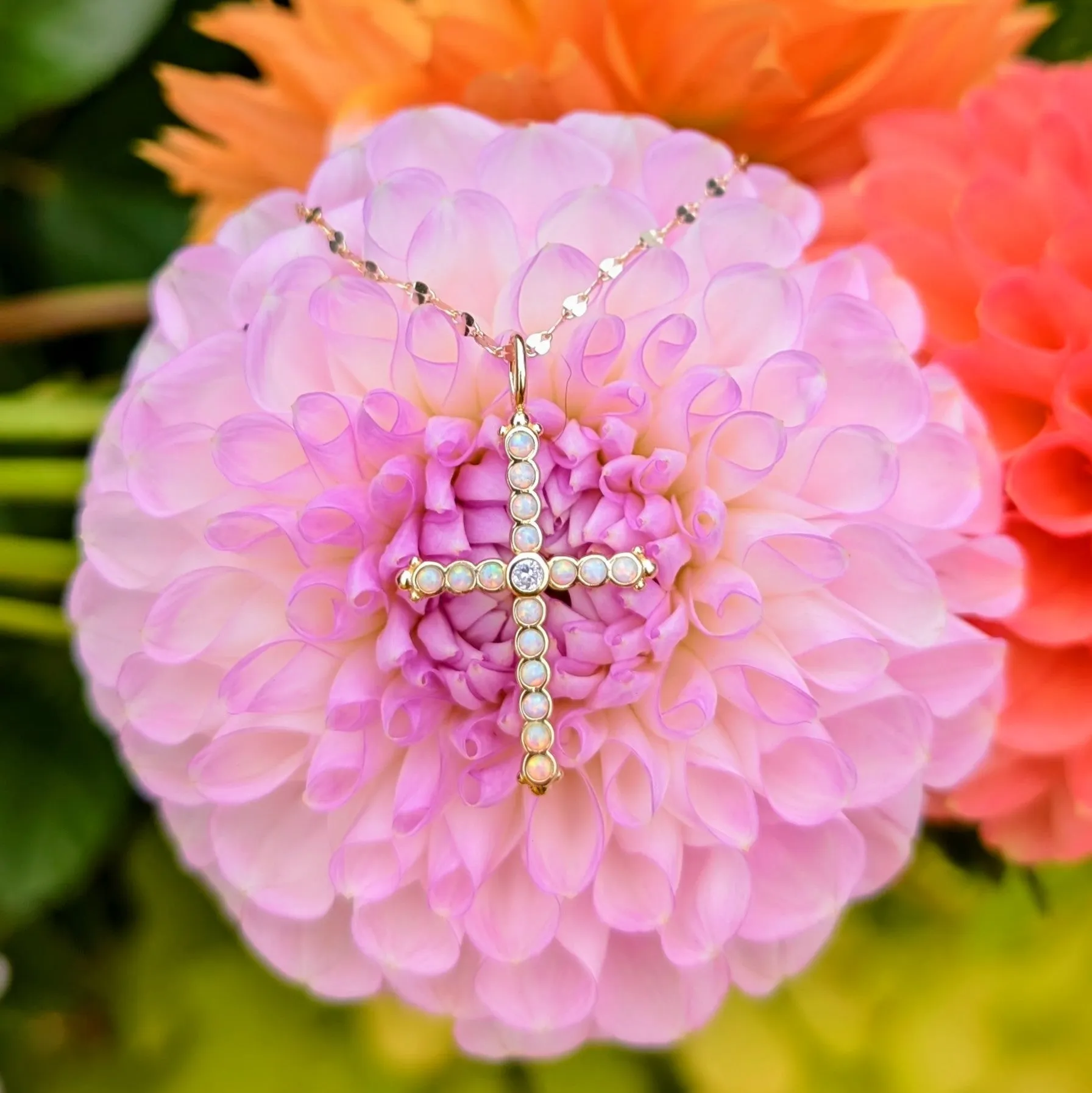 Opal Bezel Cross Necklace