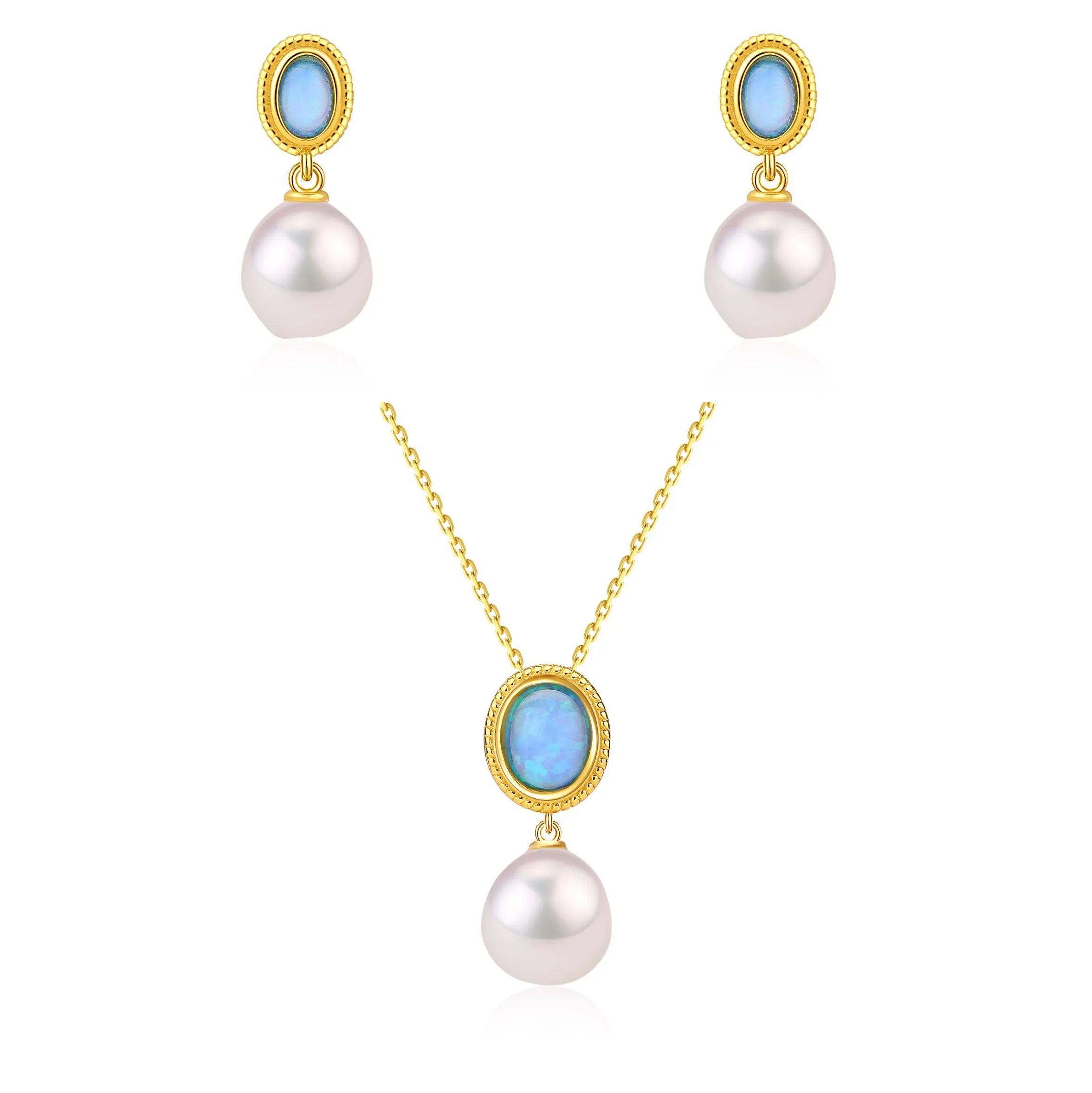 Opal Freshwater Baroque Pearls Necklace Gold Vermeil