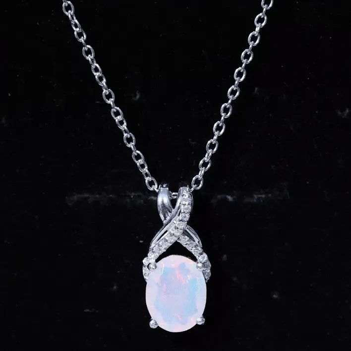 Oval Ethiopian Opal Solitaire Pendant with Moissanite Twisted Bail