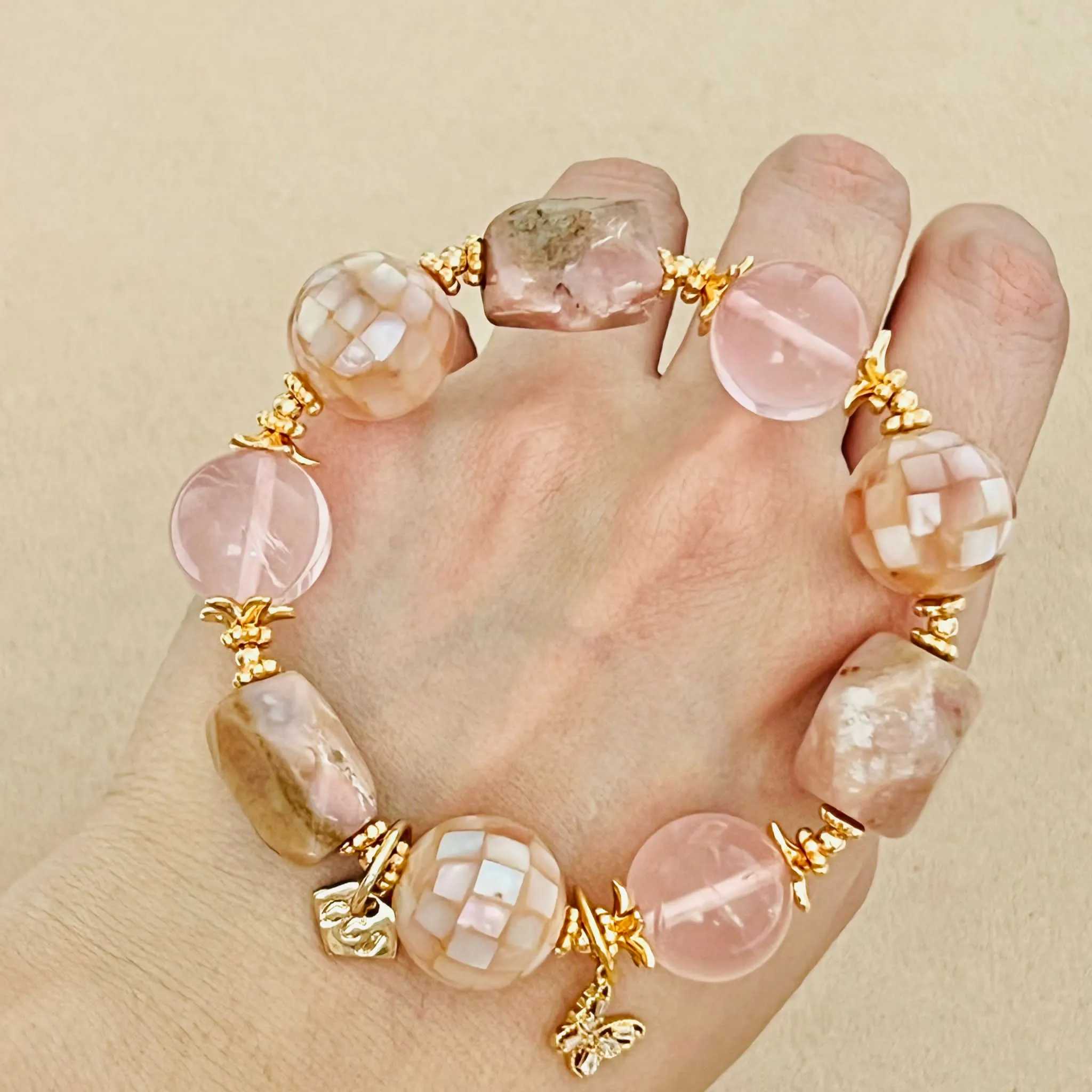 Peruvian Opal & Madagascar Rose Quartz Bracelet