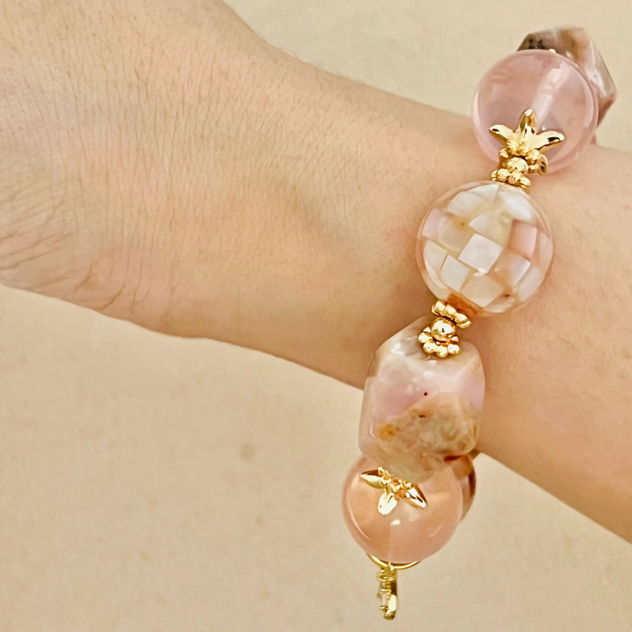 Peruvian Opal & Madagascar Rose Quartz Bracelet