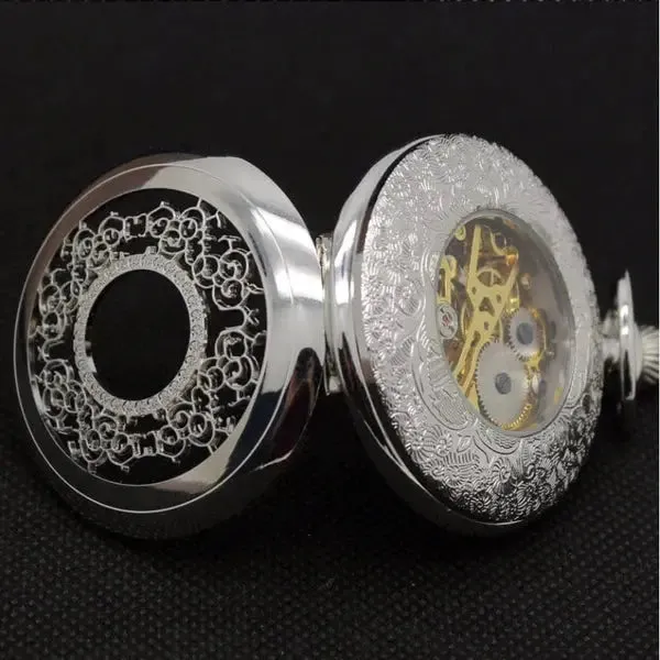 Pocket Watch Set Silver Analog Display