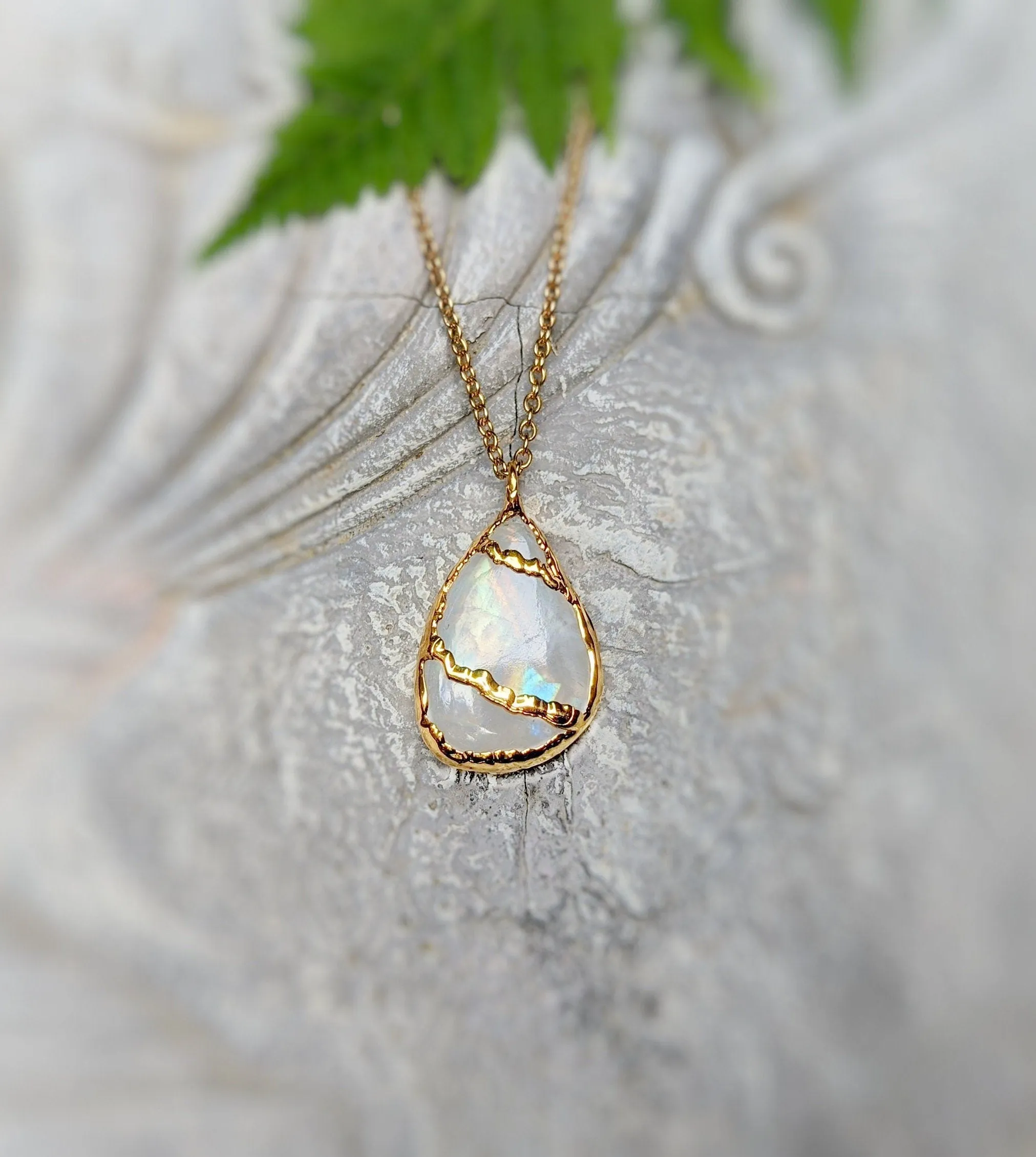 Rainbow Moonstone Kintsugi necklace