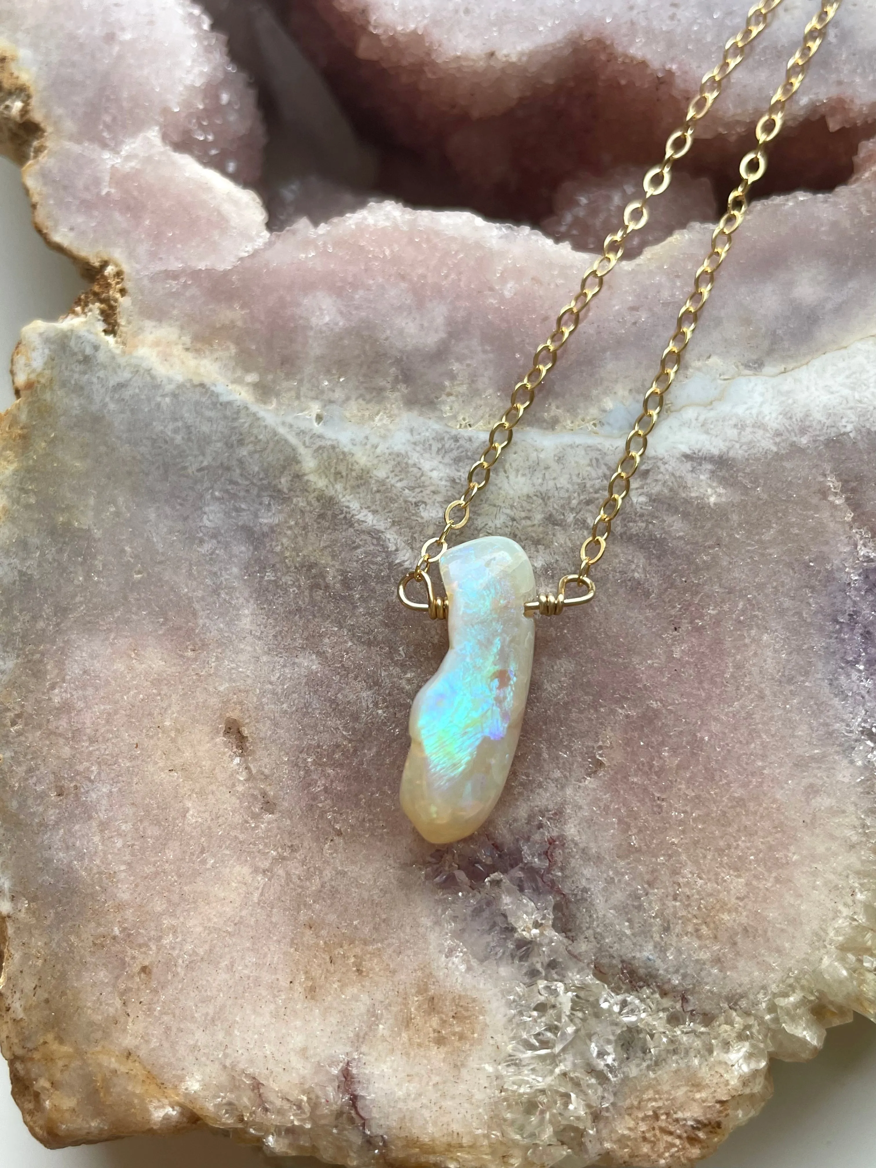 Raw Australian Opal Necklace Gold Filled 16”