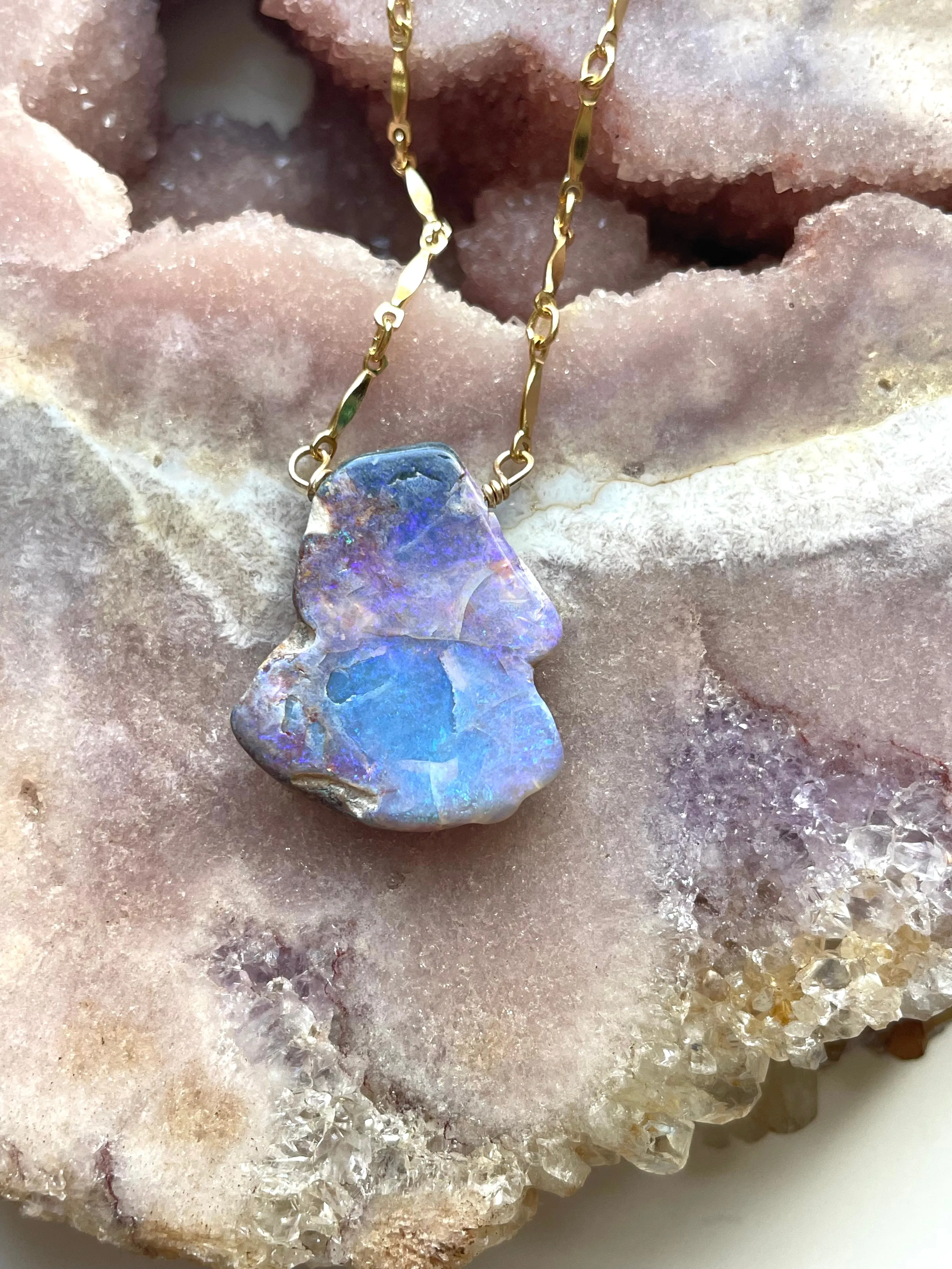 Real Australian Opal Pendant Necklace