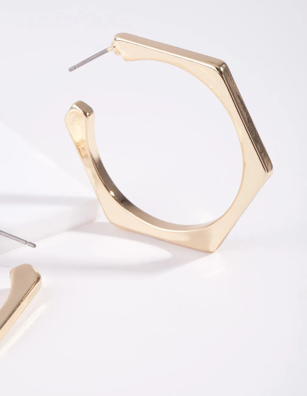 Real Gold Hexagon Hoop Earring