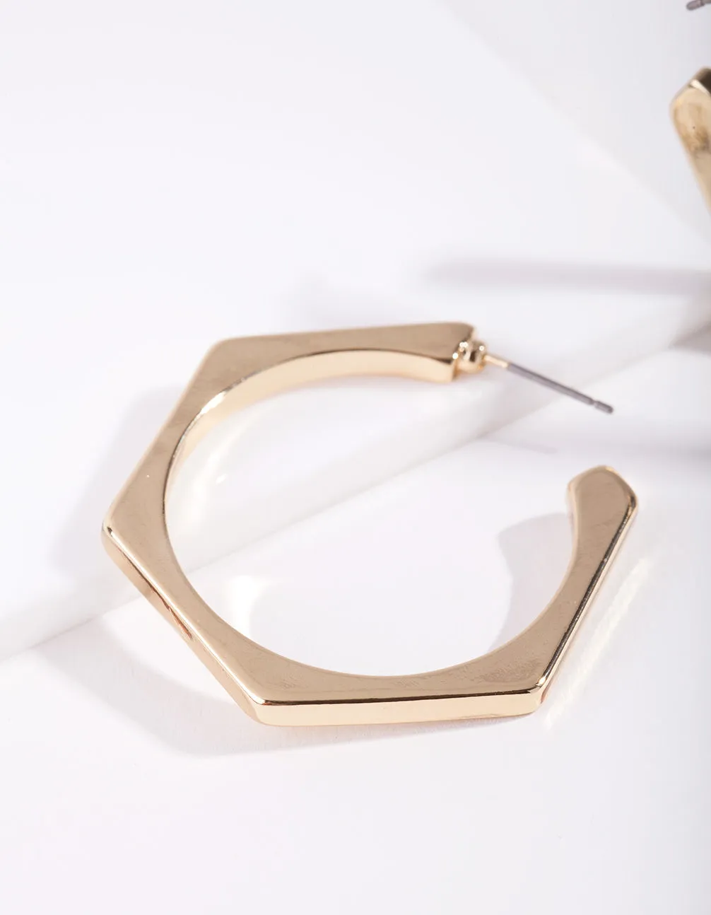 Real Gold Hexagon Hoop Earring