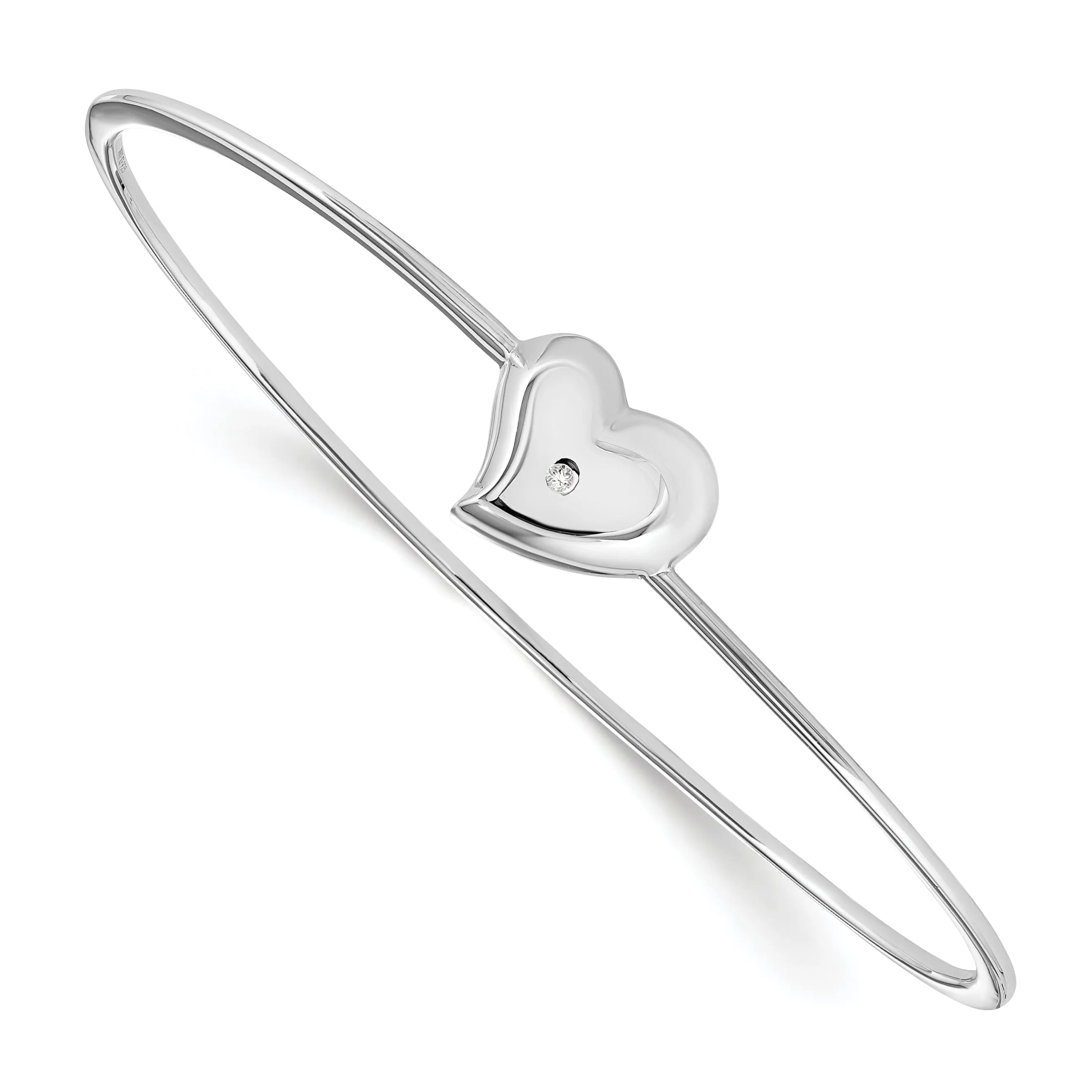 Silver Diamond White Ice Heart Slip On Bangle