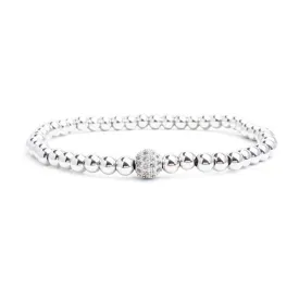 Silver Plated Beaded Cubic Zirconia Stretch Bracelet