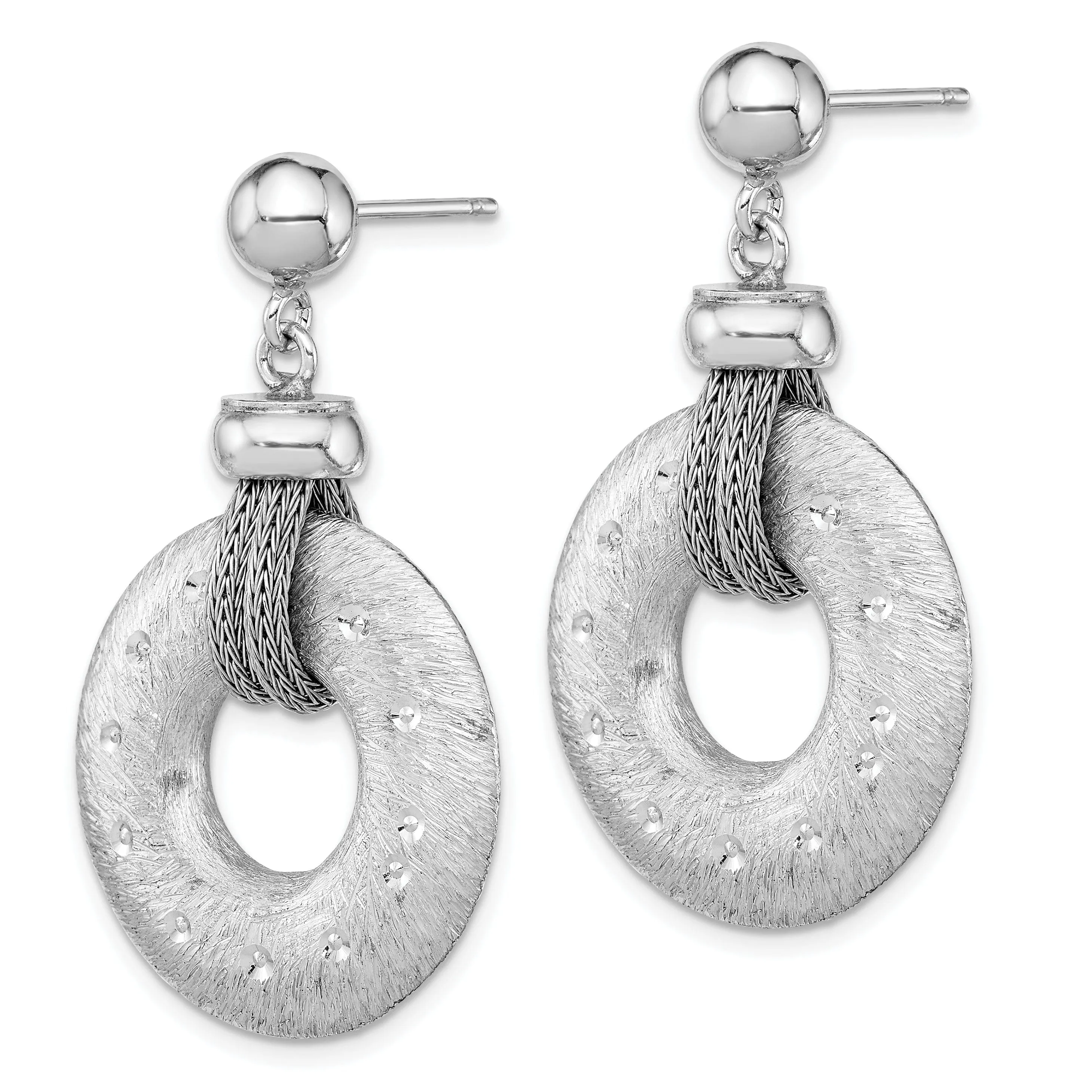 Silver Textured Circle Post Dangle Earrings