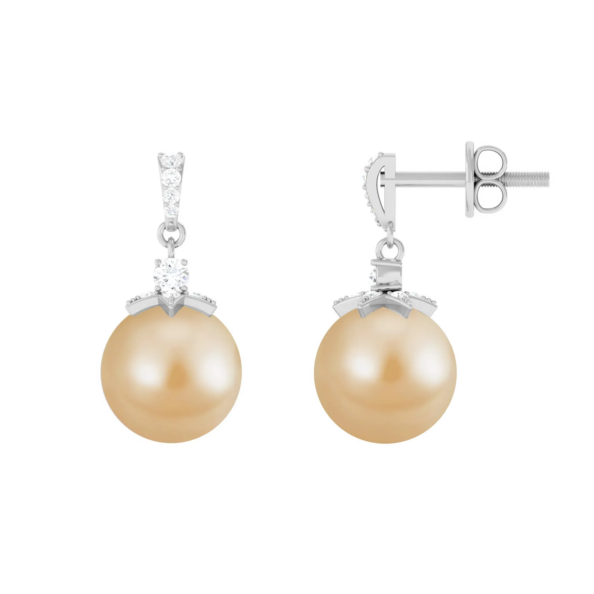 South Sea Pearl Minimal Drop Earrings with Diamond Stones