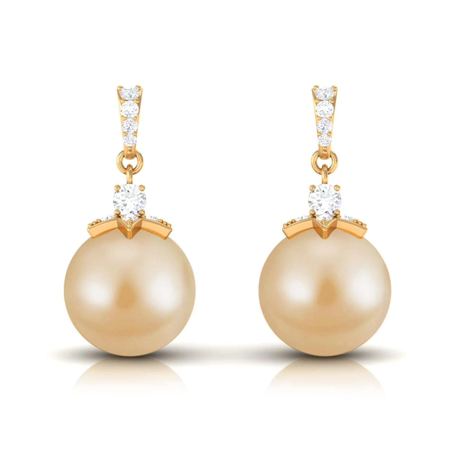 South Sea Pearl Minimal Drop Earrings with Diamond Stones