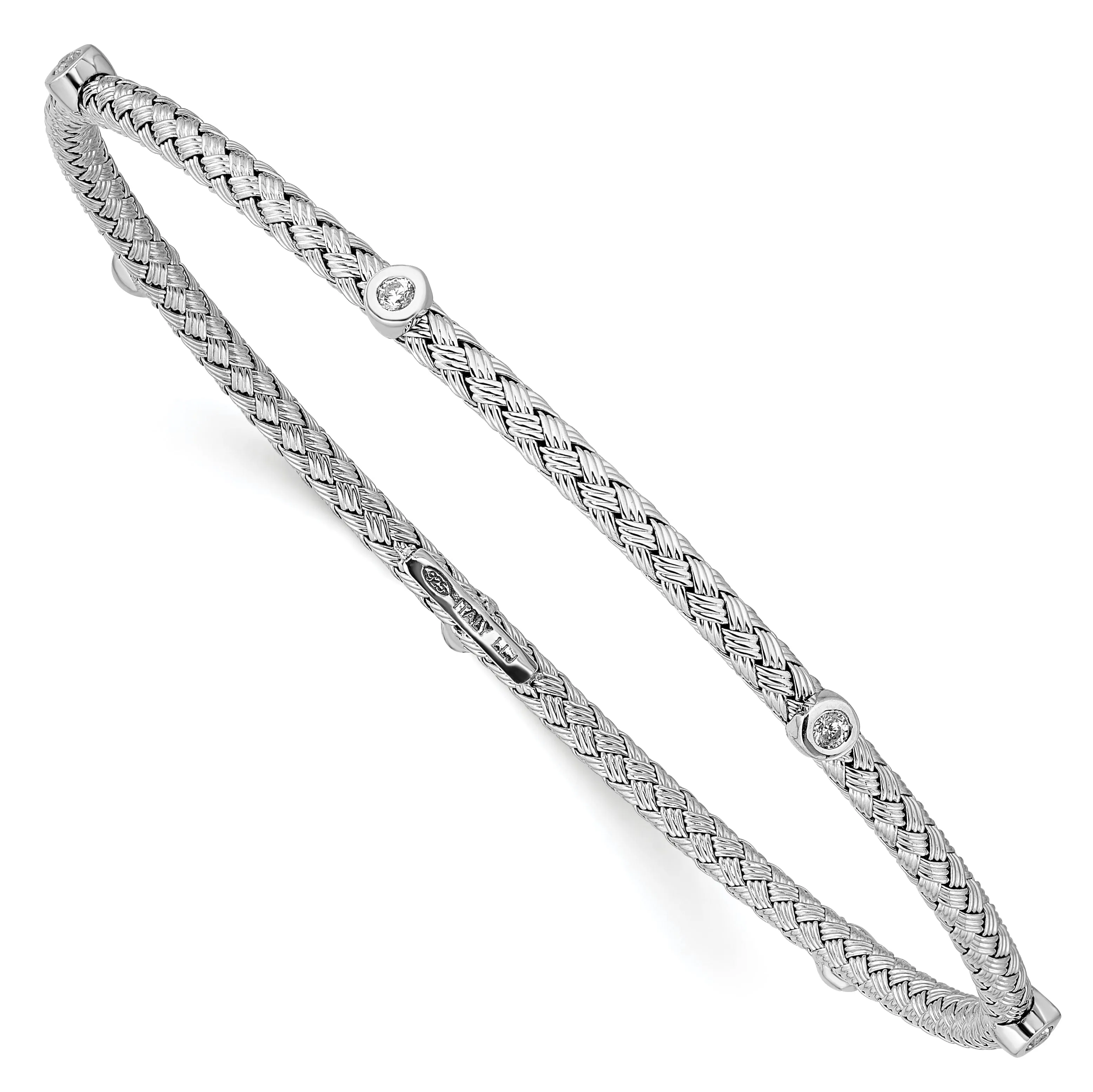 Sterling Silver C.Z Polished Textured Bangle