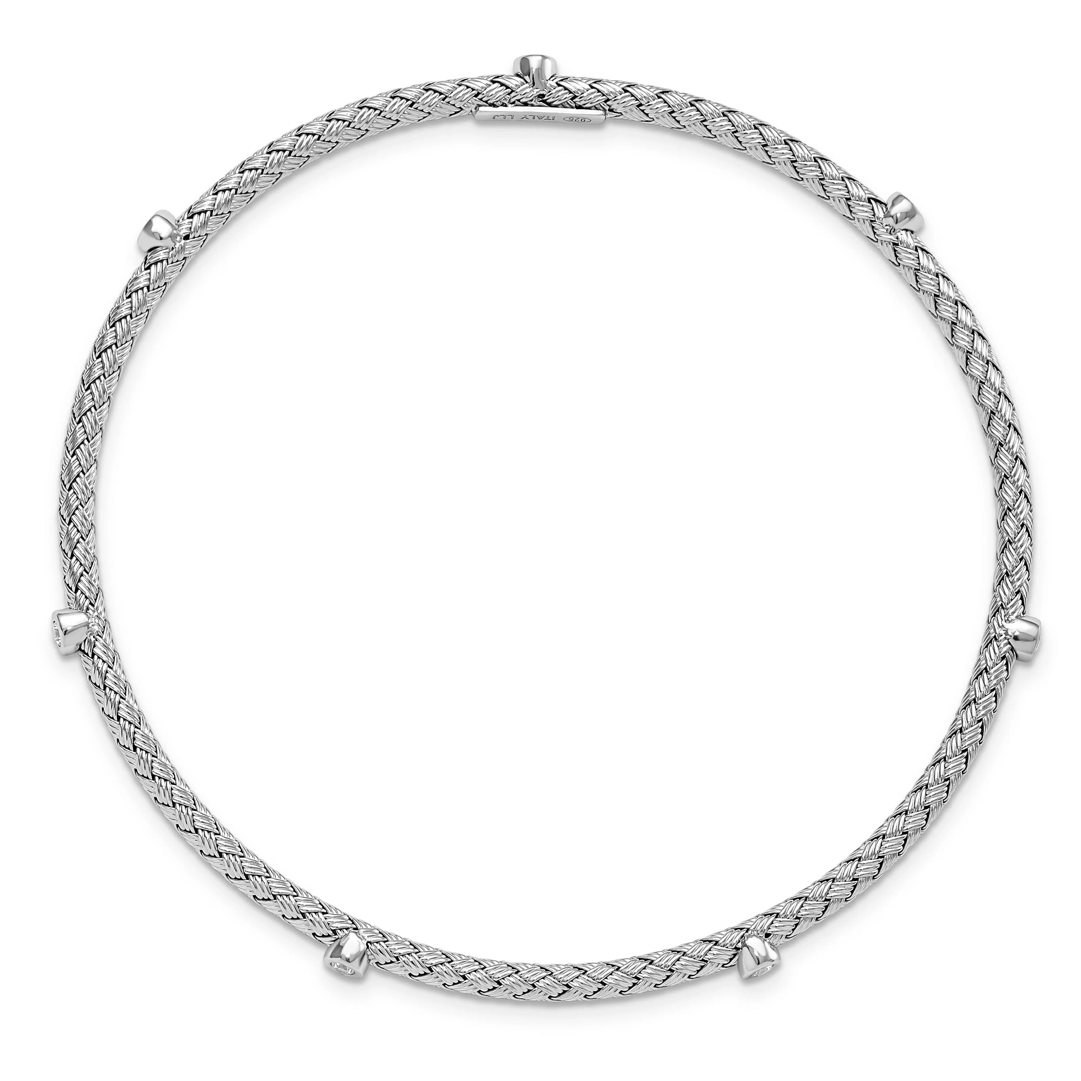 Sterling Silver C.Z Polished Textured Bangle