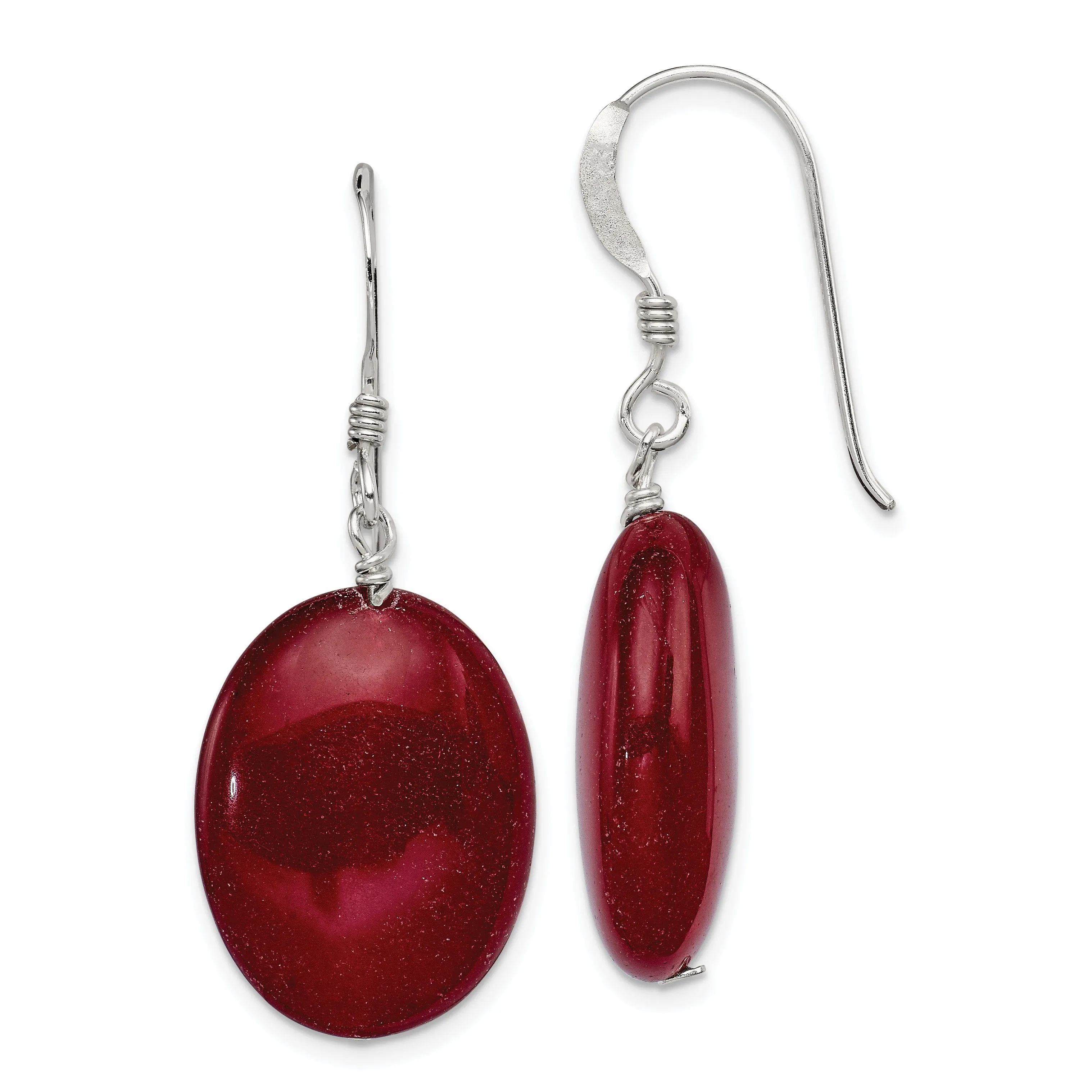 Sterling Silver Red Jade Dangle Earrings