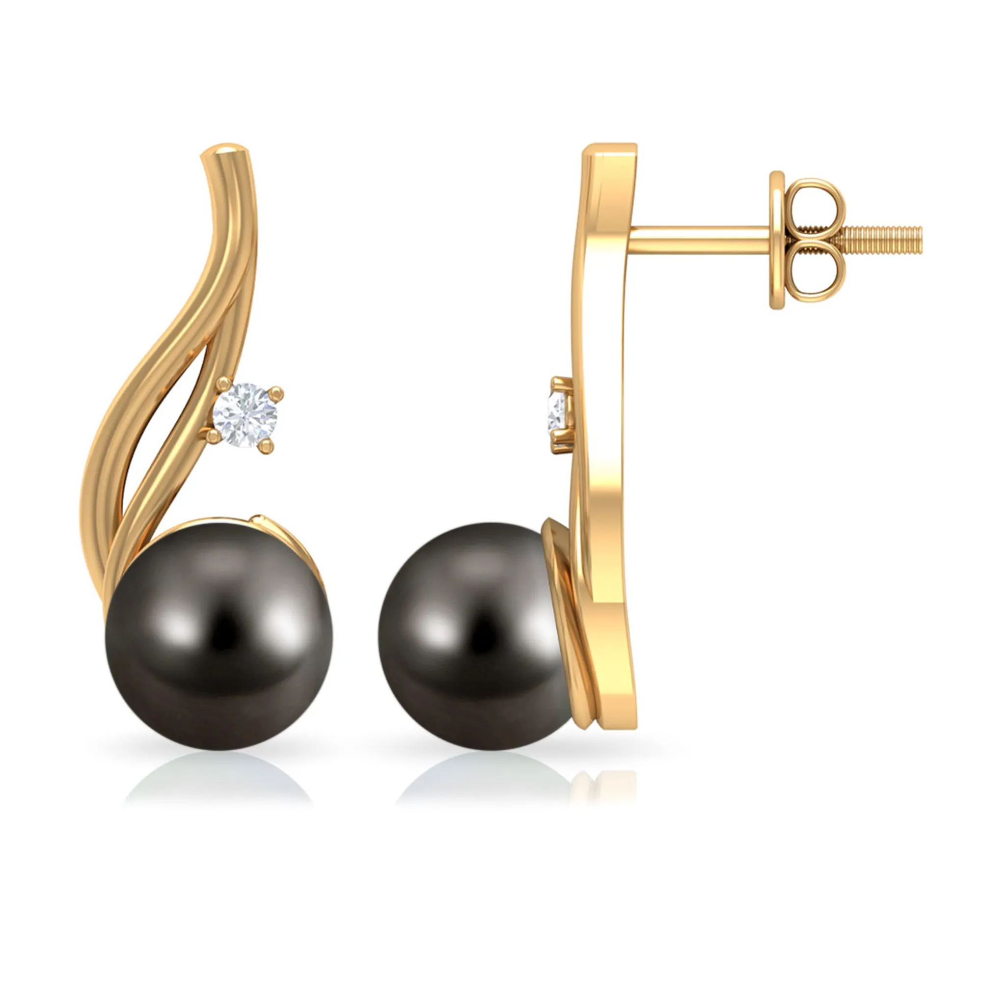 Tahitian Pearl and Moissanite Solitaire Drop Earrings