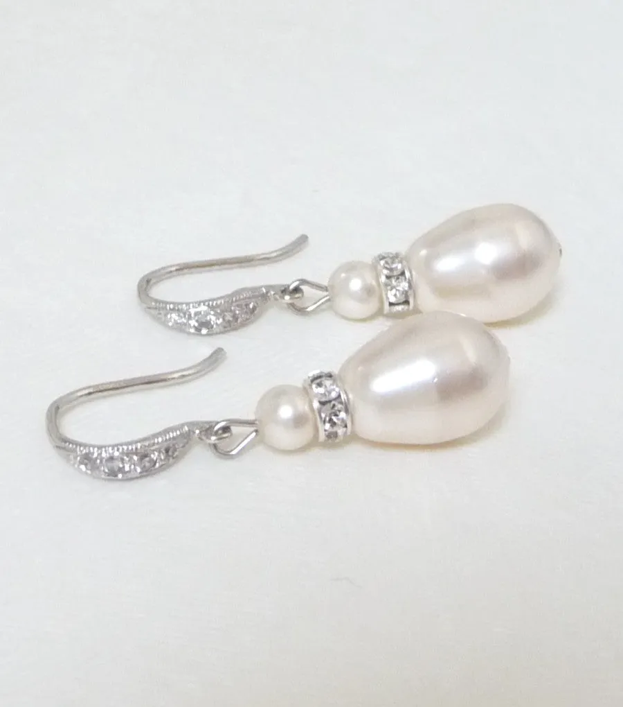 Teardrop Pearl And Crystal Fish Hook Earrings