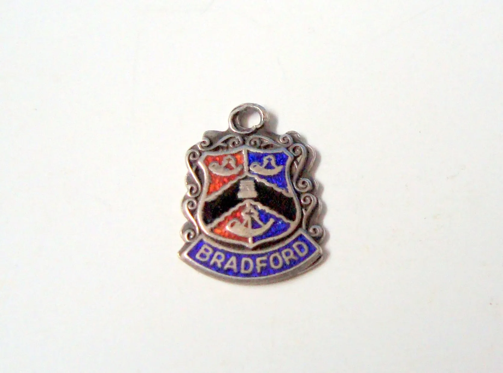 Vintage Bradford Silver Charm Enamel Crest Travel Shield