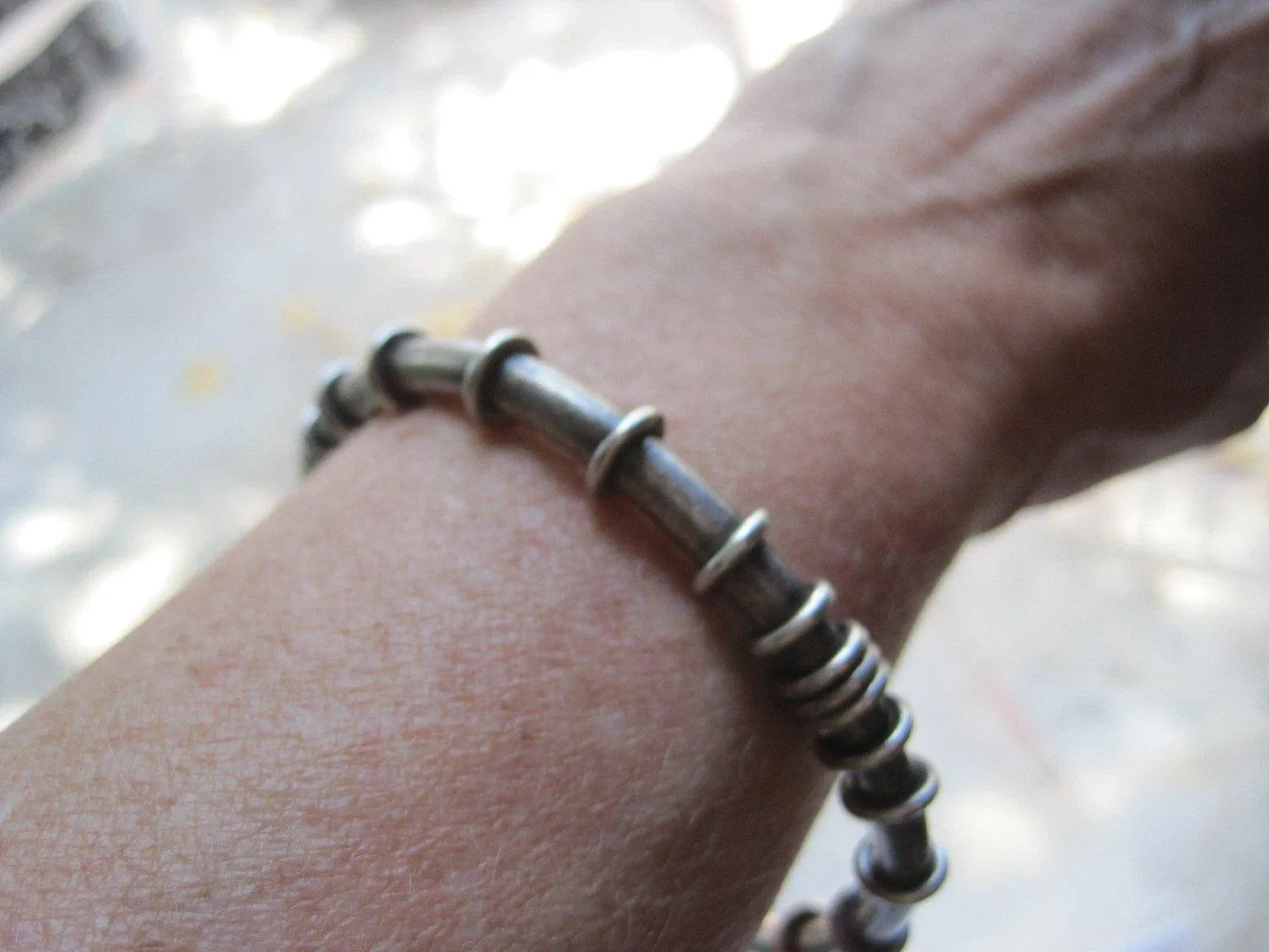 Vintage Unusual Tribal Solid Sterling Silver Bracelet