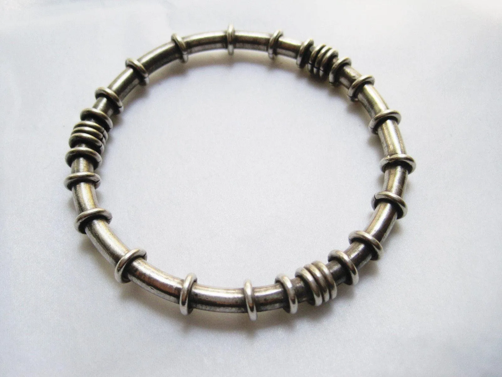 Vintage Unusual Tribal Solid Sterling Silver Bracelet