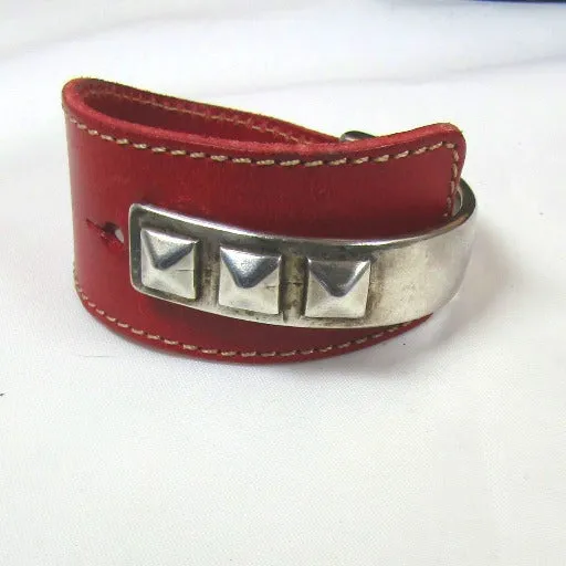 Wide Leather Cuff Bracelet with Silver Accents